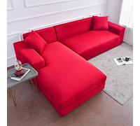 OBASDFD Copridivano Componibile Elasticizzato, Protezione Antiscivolo For Mobili In Tinta Unita For Divani A Due Posti(Red,2 Seater 145-185cm)