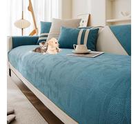 OBASDFD Copridivano Componibile In Ciniglia Spessa Con Finiture A Pompon, Fodera Universale Antiscivolo(Blue,110 * 110cm/43 * 43in)