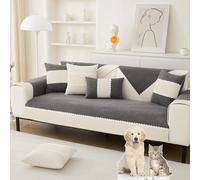 OBASDFD Copridivano Componibile In Velluto A Coste Patchwork, Antiscivolo, Lavabile, Adatto Agli Animali, A Forma Di L(Dgray,110 * 210cm/43 * 83in)