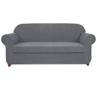 OBASDFD Copridivano Elasticizzato Tinta Unita, Lavabile Spesso(Dark Grey,4 Seat 235-300cm)