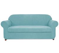 OBASDFD Copridivano Elasticizzato Tinta Unita, Lavabile Spesso(Light Blue,4 Seat 235-300cm)