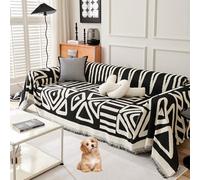 OBASDFD Copridivano In Ciniglia Boho Con Design Antiscivolo, Protezione Multiuso A Forma Di L For Animali Domestici(Black,180 * 340cm/71 * 134in)