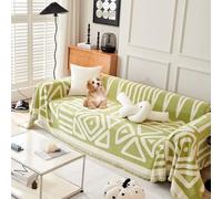 OBASDFD Copridivano In Ciniglia Boho Con Design Antiscivolo, Protezione Multiuso A Forma Di L For Animali Domestici(Green,180 * 230cm/71 * 90.5in)