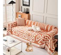 OBASDFD Copridivano In Ciniglia Boho Con Design Antiscivolo, Protezione Multiuso A Forma Di L For Animali Domestici(Orange,180 * 380cm/71 * 150in)