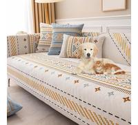 OBASDFD Copridivano In Ciniglia Boho, Protezione Antiscivolo For Divano Componibile, Lavabile, Adatto Agli Animali Domestici(Beigea,90 * 240cm/35 * 94)