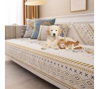 OBASDFD Copridivano In Ciniglia Boho, Protezione Antiscivolo For Divano Componibile, Lavabile, Adatto Agli Animali Domestici(Beigeb,90 * 240cm/35 * 94)