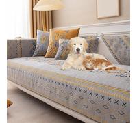 OBASDFD Copridivano In Ciniglia Boho, Protezione Antiscivolo For Divano Componibile, Lavabile, Adatto Agli Animali Domestici(Grayb,70 * 150cm/27.5 * 59)