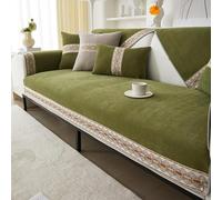 OBASDFD Copridivano In Ciniglia Patchwork For Divano A L/U, Fodera Antiscivolo For 3 Posti, Protezione Moderna For Mobili(Green,70 * 210cm/27.6 * 82.7in)