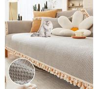 OBASDFD Copridivano In Velluto A Coste Con Frange - Componibile Antiscivolo Spesso For Autunno Inverno, Protezione Calda For Mobili(Grey,70 * 150cm/27.6 * 59in)