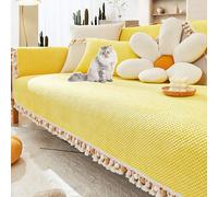 OBASDFD Copridivano In Velluto A Coste Con Frange - Componibile Antiscivolo Spesso For Autunno Inverno, Protezione Calda For Mobili(Yellow,70 * 180cm/27.6 * 71in)