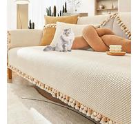 OBASDFD Copridivano In Velluto A Coste Con Frange - Componibile Antiscivolo Spesso For Autunno Inverno, Protezione Calda For Mobili(Beige,Pillow11.8 * 19.7in)