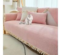 OBASDFD Copridivano In Velluto A Coste Con Frange - Componibile Antiscivolo Spesso For Autunno Inverno, Protezione Calda For Mobili(Pink,110 * 240cm/43 * 94.5in)