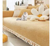 OBASDFD Copridivano In Velluto A Coste Con Frange - Componibile Antiscivolo Spesso For Autunno Inverno, Protezione Calda For Mobili(Khaki,70 * 210cm/27.6 * 82.7in)