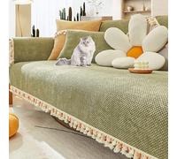 OBASDFD Copridivano In Velluto A Coste Con Frange - Componibile Antiscivolo Spesso For Autunno Inverno, Protezione Calda For Mobili(Green,70 * 180cm/27.6 * 71in)