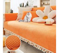 OBASDFD Copridivano In Velluto A Coste Testurizzato Con Frange, Fodera Protettiva Antiscivolo Spessa For Divano Componibile(Orange,70 * 90cm/27.6 * 35.4in)