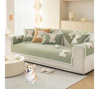 OBASDFD Copridivano In Velluto Con Motivo A Orso, Protezione Antiscivolo Elasticizzata For Divani Componibili(Green,90 * 120cm/35.4 * 47in)