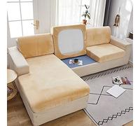 OBASDFD Copridivano In Velluto Elasticizzato For Divano A L, Protezione Antiscivolo Rimovibile Mobili Con Fodera Cuscino Decorativo(Beige,L-2 seater)