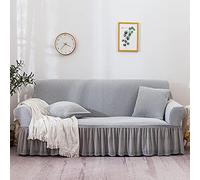 OBASDFD Copridivano Universale Elasticizzato Con Gonna Arricciata, Fodera Lavabile In Poliestere Elastico For Animali Domestici, 2 Posti (145-185 Cm)(Silver White,4 Seat 235-300 cm)