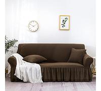 OBASDFD Copridivano Universale Elasticizzato Con Gonna Arricciata, Fodera Lavabile In Poliestere Elastico For Animali Domestici, 2 Posti (145-185 Cm)(Brown,1 Seat 90-140 cm)