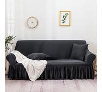 OBASDFD Copridivano Universale Elasticizzato Con Gonna Arricciata, Fodera Lavabile In Poliestere Elastico For Animali Domestici, 2 Posti (145-185 Cm)(Dark Grey,3 Seat 190-230 cm)