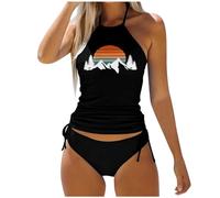 OBASDFD Costume da Bagno A Due Pezzi Sexy con Lacci Bikini Stampa di Lettere for Il Giorno Dell'Indipendenza del Canada Estivo Donna, Arancione, S(Black,S)
