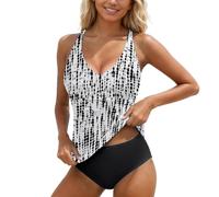 OBASDFD Costume da Bagno A Due Pezzi Tankini con Stampa Floreale, Slip A Taglio Alto, Nero, XXL(Light Grey,XXL)