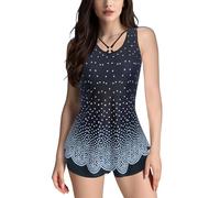 OBASDFD Costumi da Bagno Donna Tankini Set Controllo Pancia con Pantaloncini Senza Maniche Stampa Etnica in Due Pezzi for (Viola, XXXL)(Black,S)
