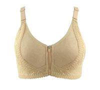 OBASDFD Custom Gym Push Up Elastic Straps Front Zip Yoga Sports Bra for Women High, Beige, 10(Beige,10)