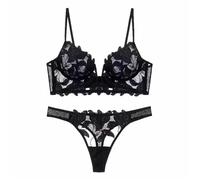 OBASDFD Deep Mesh Lingerie Set Autumn Women's Lace Bra And Panty Solid(White,L)(Black,M)