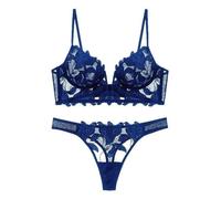 OBASDFD Deep Mesh Lingerie Set Autumn Women's Lace Bra And Panty Solid(White,L)(Blue,L)