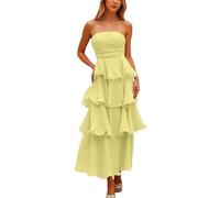 OBASDFD Elegante abito aderente da donna, senza spalline, senza spalline, con volant, da sera formale, Giallo, L