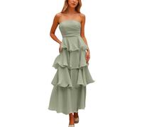 OBASDFD Elegante abito aderente da donna, senza spalline, senza spalline, con volant, da sera formale, Verde, M