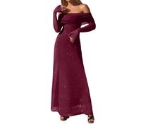 OBASDFD Elegante abito casual da donna, in tessuto a rete, maniche lunghe, spalle scoperte, da sera e da festa, con decorazioni con paillettes, orlo svasato, maxi sexy da indossare tutti i giorni, Rd1