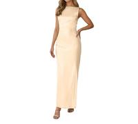 OBASDFD Elegante abito da sera lungo in raso senza spalline senza spalline per feste, matrimoni, balli formali, leggero, Beige, XL