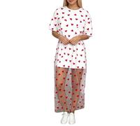 OBASDFD Elegante abito longuette da donna a maniche corte con inserto in rete a forma di cuore, bianco, L