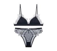 OBASDFD Embroidery Mesh Red Lace Back Bra Without Triangle Cup Big Chest Small Underwear Set(Red,S)(Black,L)