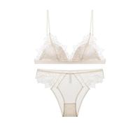 OBASDFD Embroidery Mesh Red Lace Back Bra Without Triangle Cup Big Chest Small Underwear Set(Red,S)(White,M)