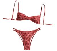 OBASDFD Floral Pattern Strapless Backless Two Piece Swimsuit Summer Beach, Green, M(Brick Red,XS)