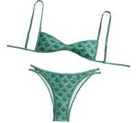 OBASDFD Floral Pattern Strapless Backless Two Piece Swimsuit Summer Beach, Green, M(Green,M)