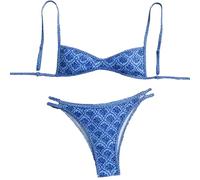 OBASDFD Floral Pattern Strapless Backless Two Piece Swimsuit Summer Beach, Green, XS(Blue,XS)