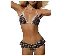 OBASDFD for Donna Bikini A Pois Triangolo con Volant Costume da Bagno in 2 Pezzi Cravatta Senza Schienale Costume da Bagno Bianco E Nero Medio(Brown,Medium)