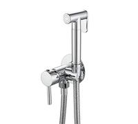 OBASDFD Kit Spruzzatore Bidet Portatile con Acqua Calda/Fredda, Rubinetto in Ottone A Parete for WC, Igiene Femminile E Pulizia Pannolini in Stoffa, Tubo Flessibile da 1,5 M (59 Pollici)(Chrome)