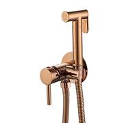 OBASDFD Kit Spruzzatore Bidet Portatile con Acqua Calda/Fredda, Rubinetto in Ottone A Parete for WC, Igiene Femminile E Pulizia Pannolini in Stoffa, Tubo Flessibile da 1,5 M (59 Pollici)(Rose Gold)