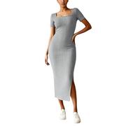 OBASDFD Knitted Dress Women' Casual Dresses for Spring And Summer, Elegant Square Neck, Plain Design, Versatile for Everyday Wear, Fashionable Styling(Gray,M)