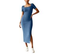OBASDFD Knitted Dress Women' Casual Dresses for Spring And Summer, Elegant Square Neck, Plain Design, Versatile for Everyday Wear, Fashionable Styling(Blue,S)