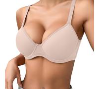 OBASDFD Label Mark Women's Thin Plain Comfortable Breathable Push Up Bra Underwire Three Breasted, Coffee, 32C(Light Pink,34B)