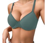 OBASDFD Label Mark Women's Thin Plain Comfortable Breathable Push Up Bra Underwire Three Breasted, Coffee, 32C(Dark Green,38D)
