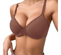 OBASDFD Label Mark Women's Thin Plain Comfortable Breathable Push Up Bra Underwire Three Breasted, Coffee, 32C(Coffee,34B)