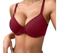 OBASDFD Label Mark Women's Thin Plain Comfortable Breathable Push Up Bra Underwire Three Breasted, Coffee, 32C(Red,34B)