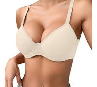 OBASDFD Label Mark Women's Thin Plain Comfortable Breathable Push Up Bra Underwire Three Breasted, Coffee, 32C(Light Yellow,38D)